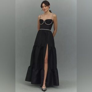 V. Chapman Black Pearl-Trim Prom Gown